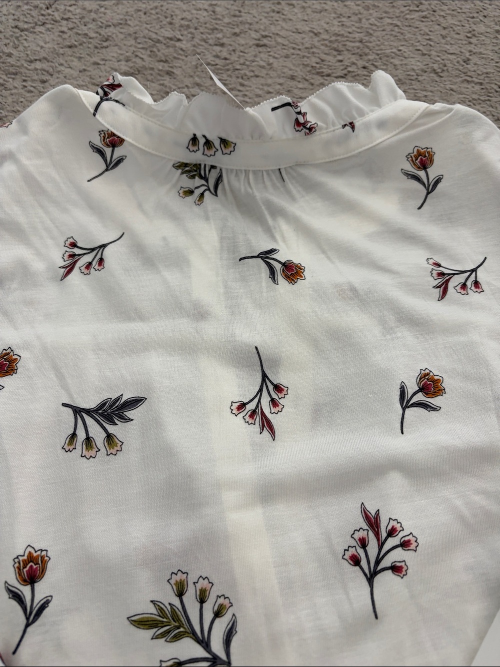 LOFT White Floral Button-Front Ruffle Blouse - Picture 8 of 8